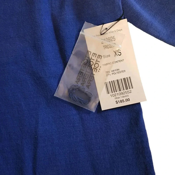 New $185 Etcetera Pullover Top Blue Tricolor Rayon Cold Shoulder Sleeve XS - Picture 4 of 7